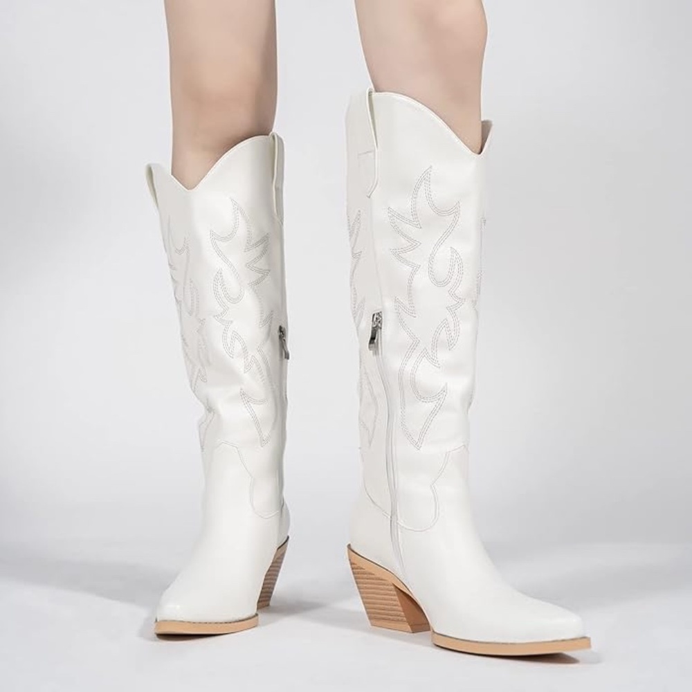 Classic Western Cowboy Boots For Women - Knee High Wide Calf Cowgirl Boots